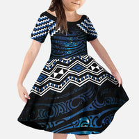 New Zealand Matariki Kid Short Sleeve Dress Galaxy Styled Taniko LT7 KID Blue - Polynesian Pride