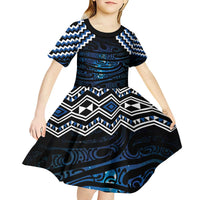 New Zealand Matariki Kid Short Sleeve Dress Galaxy Styled Taniko LT7 - Polynesian Pride