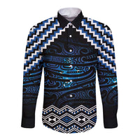 New Zealand Matariki Long Sleeve Button Shirt Galaxy Styled Taniko LT7 Unisex Blue - Polynesian Pride