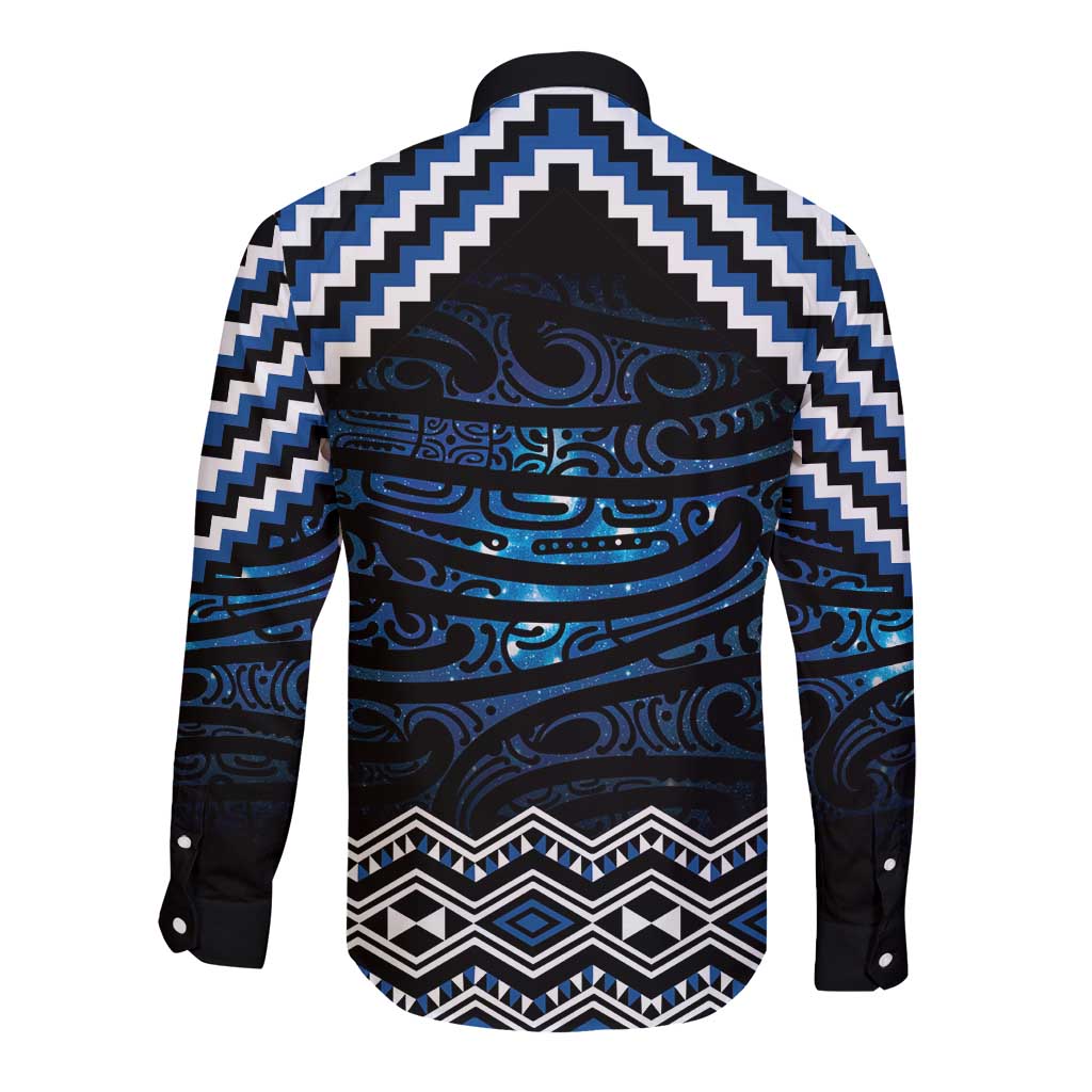 New Zealand Matariki Long Sleeve Button Shirt Galaxy Styled Taniko LT7 - Polynesian Pride