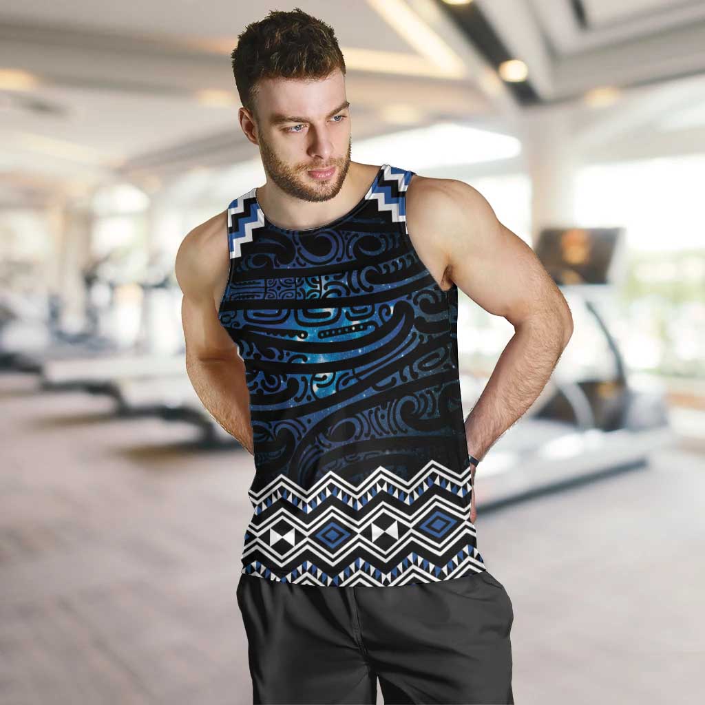 New Zealand Matariki Men Tank Top Galaxy Styled Taniko LT7 Blue - Polynesian Pride