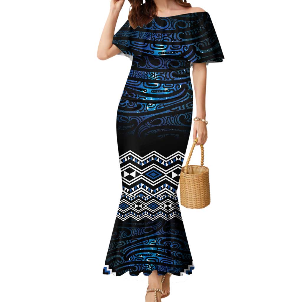 New Zealand Matariki Mermaid Dress Galaxy Styled Taniko LT7 Women Blue - Polynesian Pride