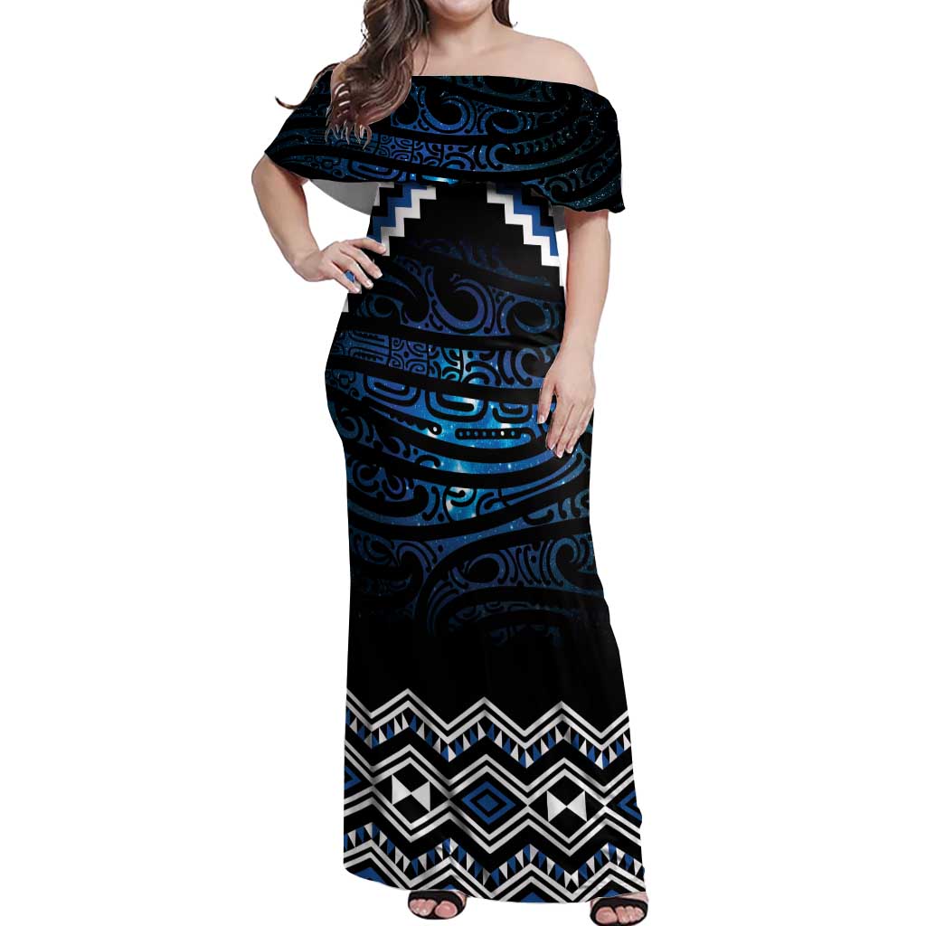 New Zealand Matariki Off Shoulder Maxi Dress Galaxy Styled Taniko