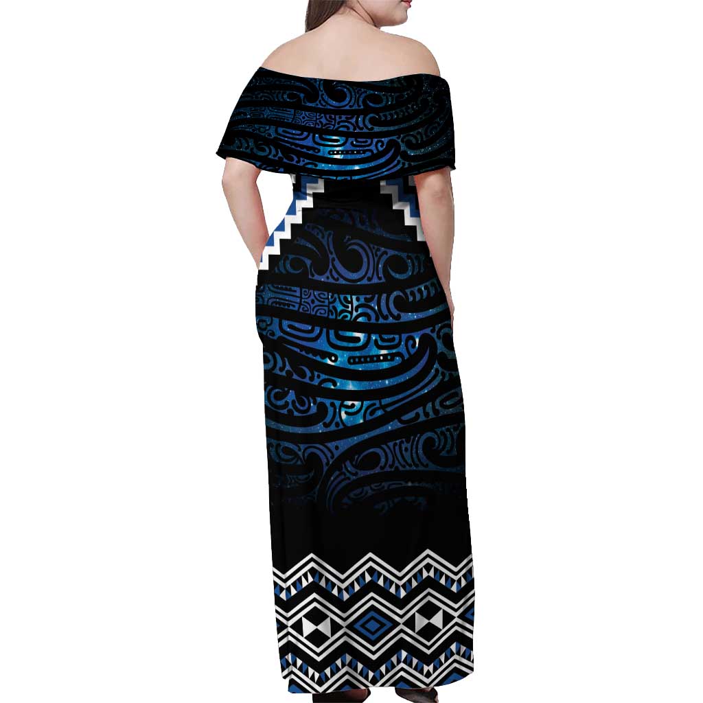 New Zealand Matariki Off Shoulder Maxi Dress Galaxy Styled Taniko LT7 - Polynesian Pride