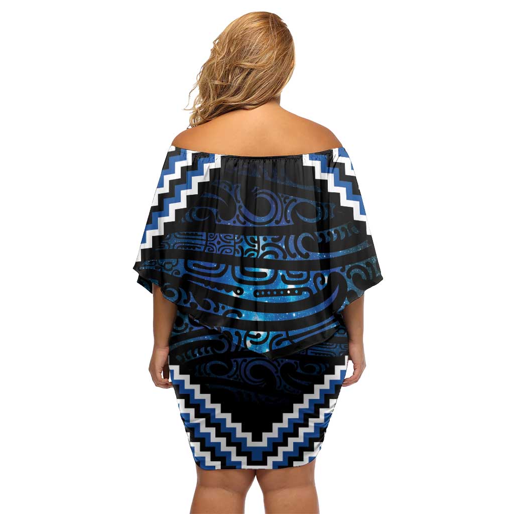 New Zealand Matariki Off Shoulder Short Dress Galaxy Styled Taniko LT7 - Polynesian Pride