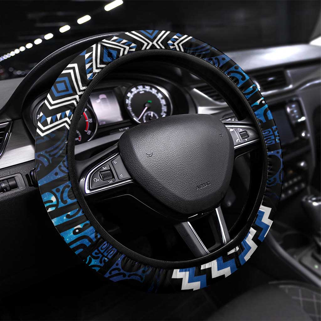 New Zealand Matariki Steering Wheel Cover Galaxy Styled Taniko LT7 Universal Fit Blue - Polynesian Pride