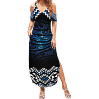 New Zealand Matariki Summer Maxi Dress Galaxy Styled Taniko LT7 Women Blue - Polynesian Pride