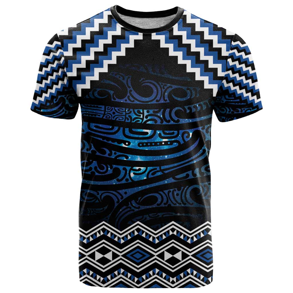 New Zealand Matariki T Shirt Galaxy Styled Taniko LT7 Blue - Polynesian Pride