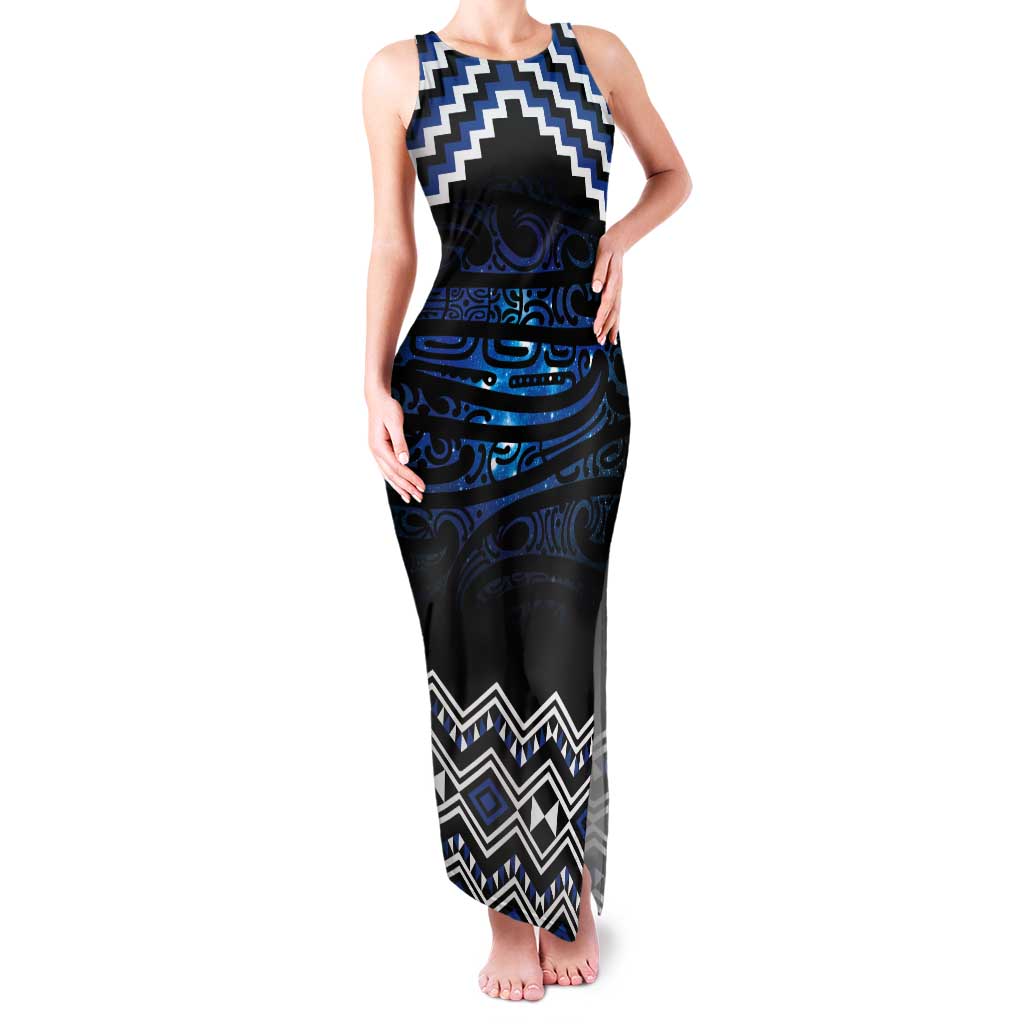 New Zealand Matariki Tank Maxi Dress Galaxy Styled Taniko LT7 Women Blue - Polynesian Pride