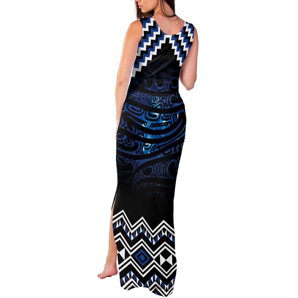 New Zealand Matariki Tank Maxi Dress Galaxy Styled Taniko LT7 - Polynesian Pride