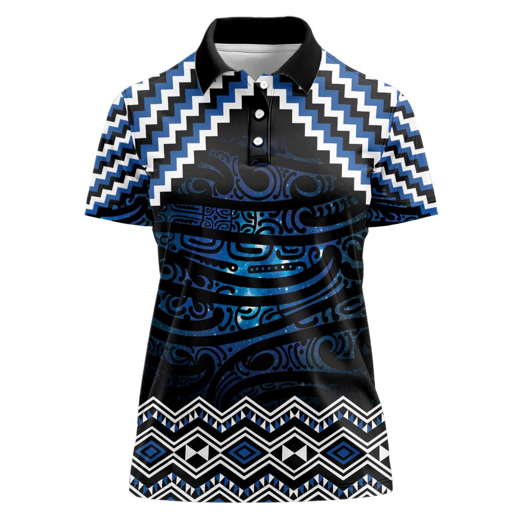 New Zealand Matariki Women Polo Shirt Galaxy Styled Taniko