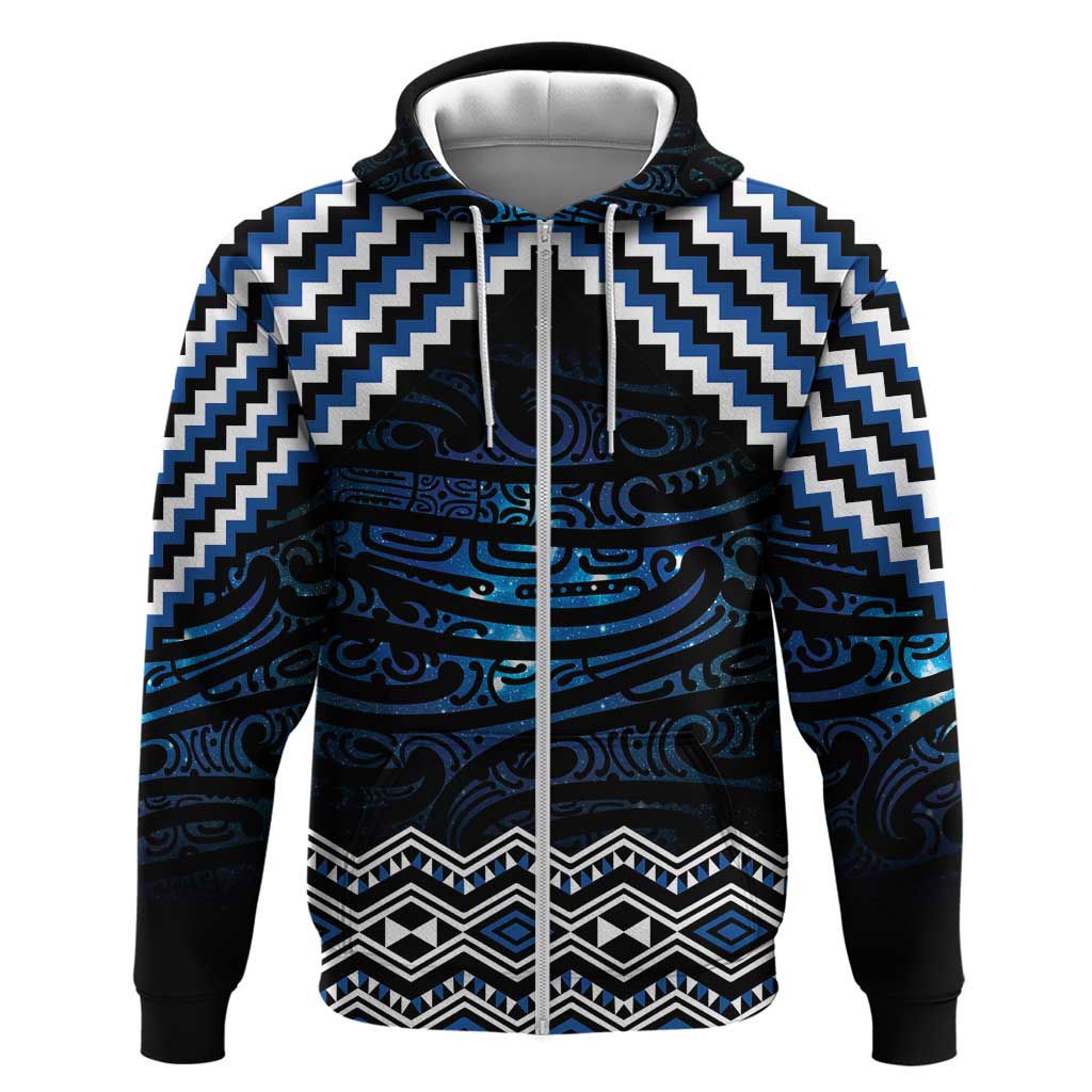 New Zealand Matariki Zip Hoodie Galaxy Styled Taniko LT7 Zip Hoodie Blue - Polynesian Pride