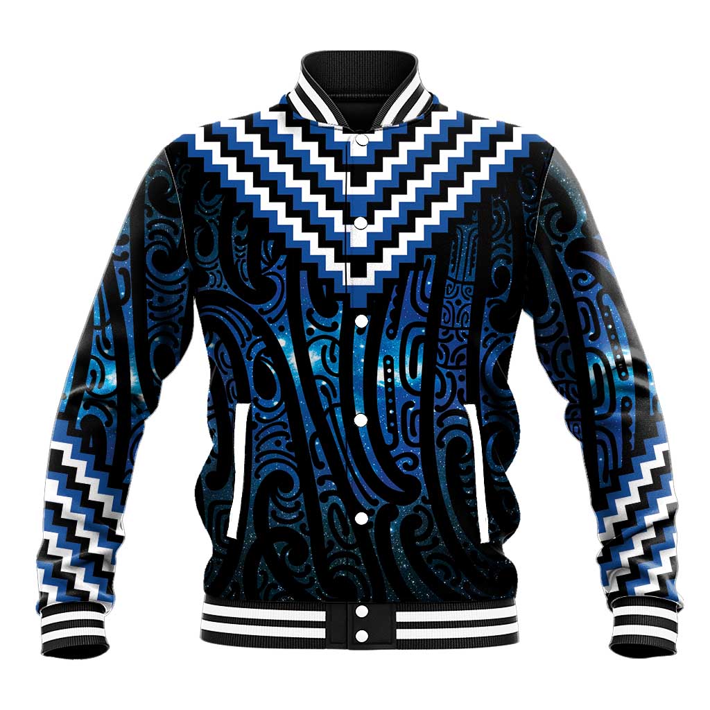 New Zealand Matariki Baseball Jacket Galaxy Poutama Motifs LT7 Unisex Blue - Polynesian Pride
