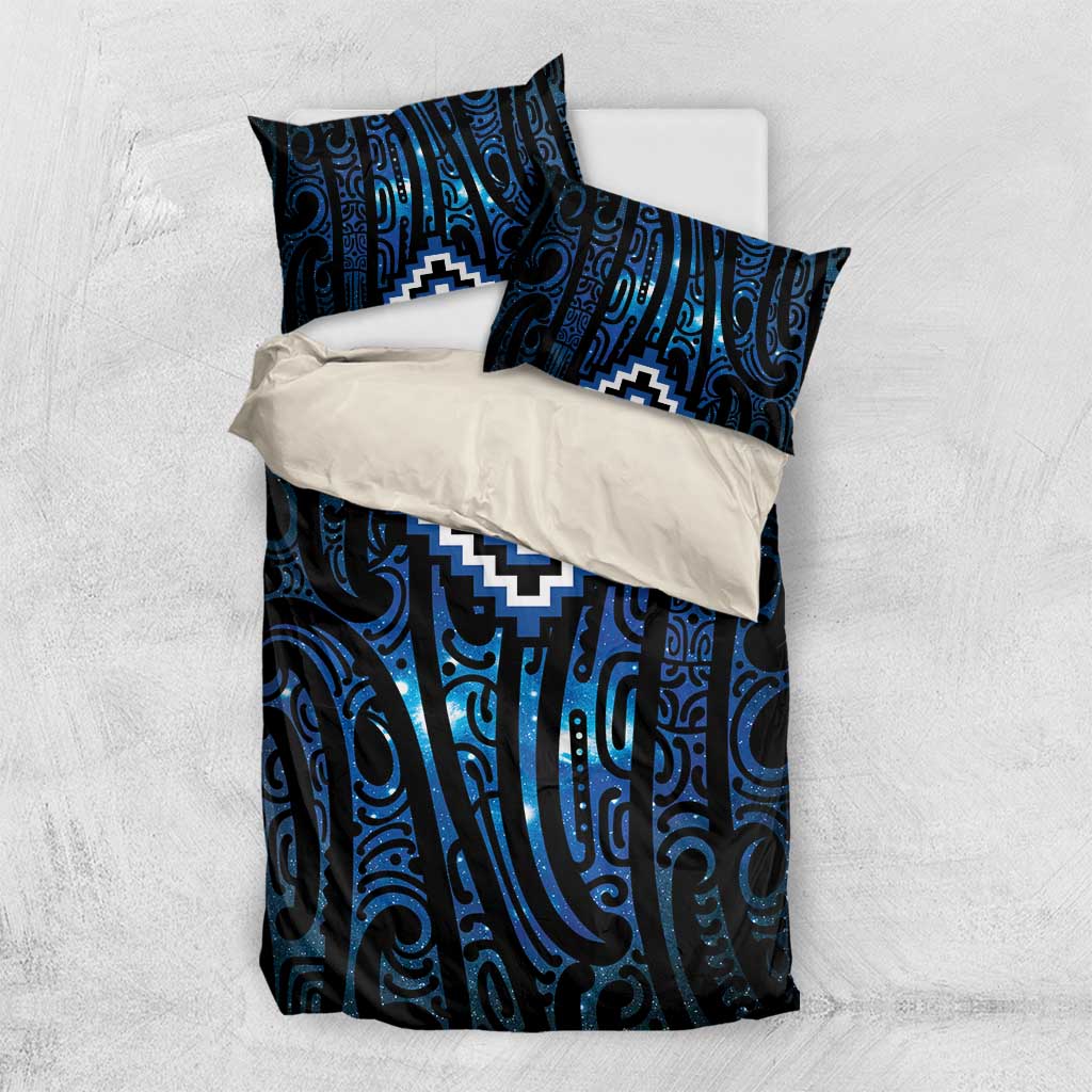 New Zealand Matariki Bedding Set Galaxy Poutama Motifs LT7 US Twin 172cm x 218cm Blue - Polynesian Pride