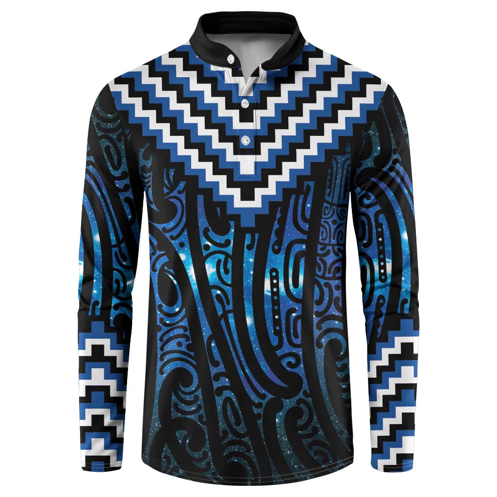 New Zealand Matariki Button Sweatshirt Galaxy Poutama Motifs LT7 Blue - Polynesian Pride