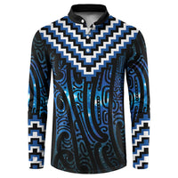 New Zealand Matariki Button Sweatshirt Galaxy Poutama Motifs LT7 Blue - Polynesian Pride