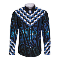 New Zealand Matariki Long Sleeve Button Shirt Galaxy Poutama Motifs LT7 Unisex Blue - Polynesian Pride