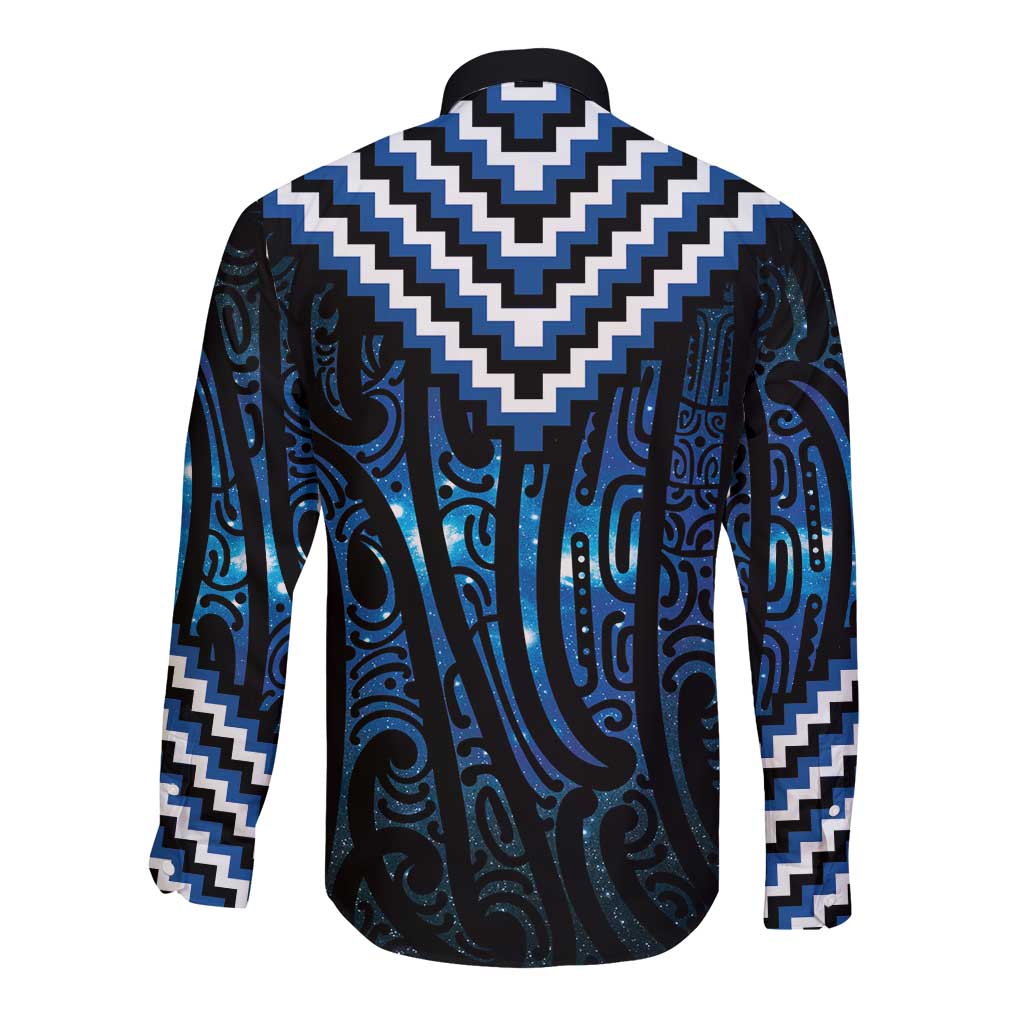 New Zealand Matariki Long Sleeve Button Shirt Galaxy Poutama Motifs LT7 - Polynesian Pride