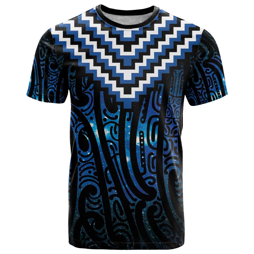 New Zealand Matariki T Shirt Galaxy Poutama Motifs LT7 Blue - Polynesian Pride