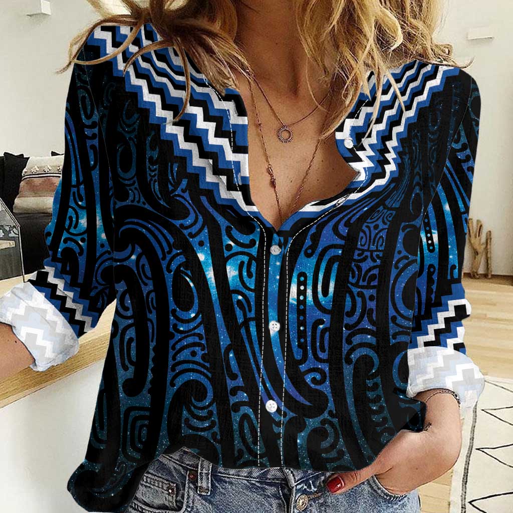 New Zealand Matariki Women Casual Shirt Galaxy Poutama Motifs