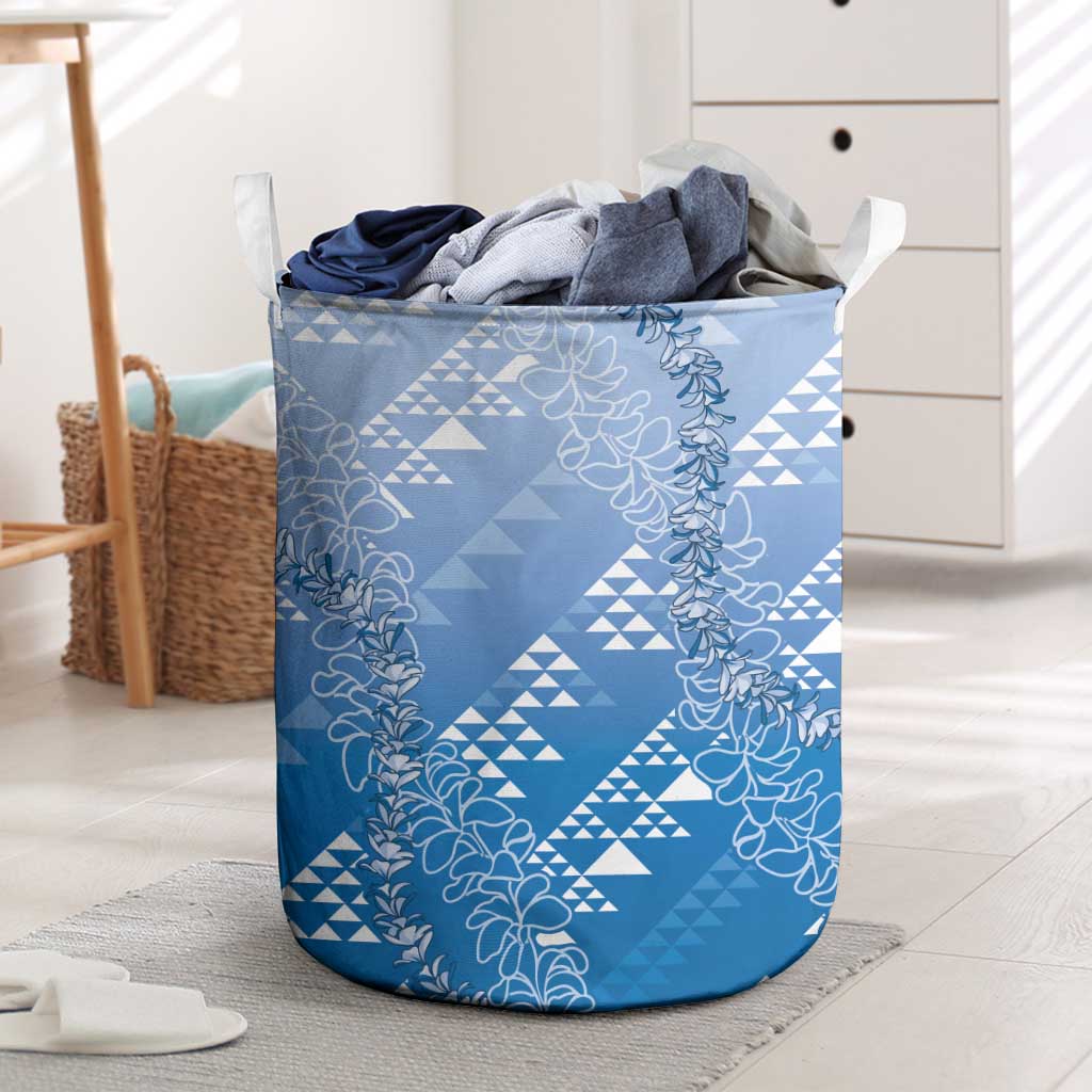 Hawaii Royal Blue Kapa Laundry Basket Vintage 'Ohe Kāpala Motifs Mix Plumeria Leis LT7 Royal Blue - Polynesian Pride