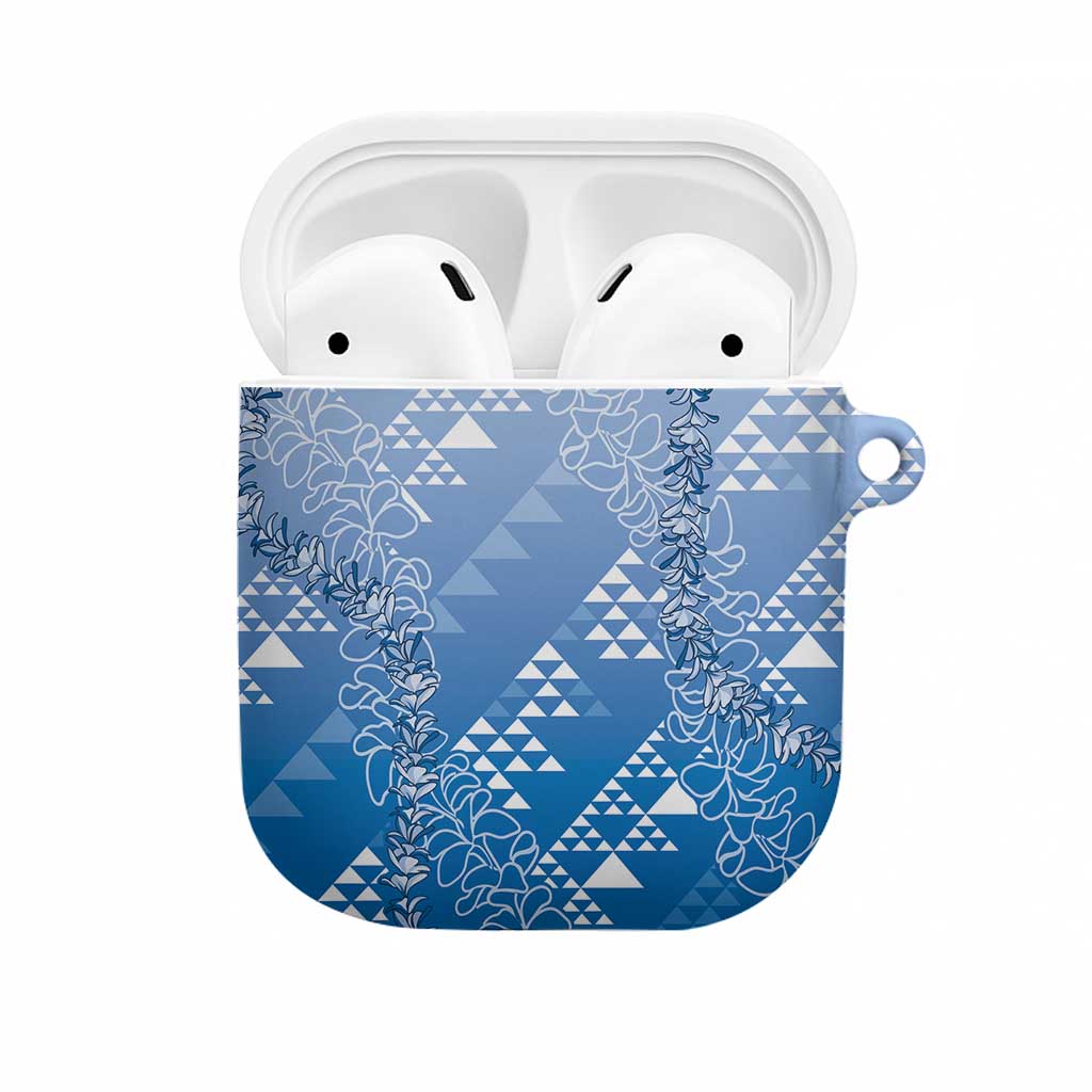 Hawaii Royal Blue Kapa AirPods Case Vintage 'Ohe Kāpala Motifs Mix Plumeria Leis LT7 Royal Blue - Polynesian Pride