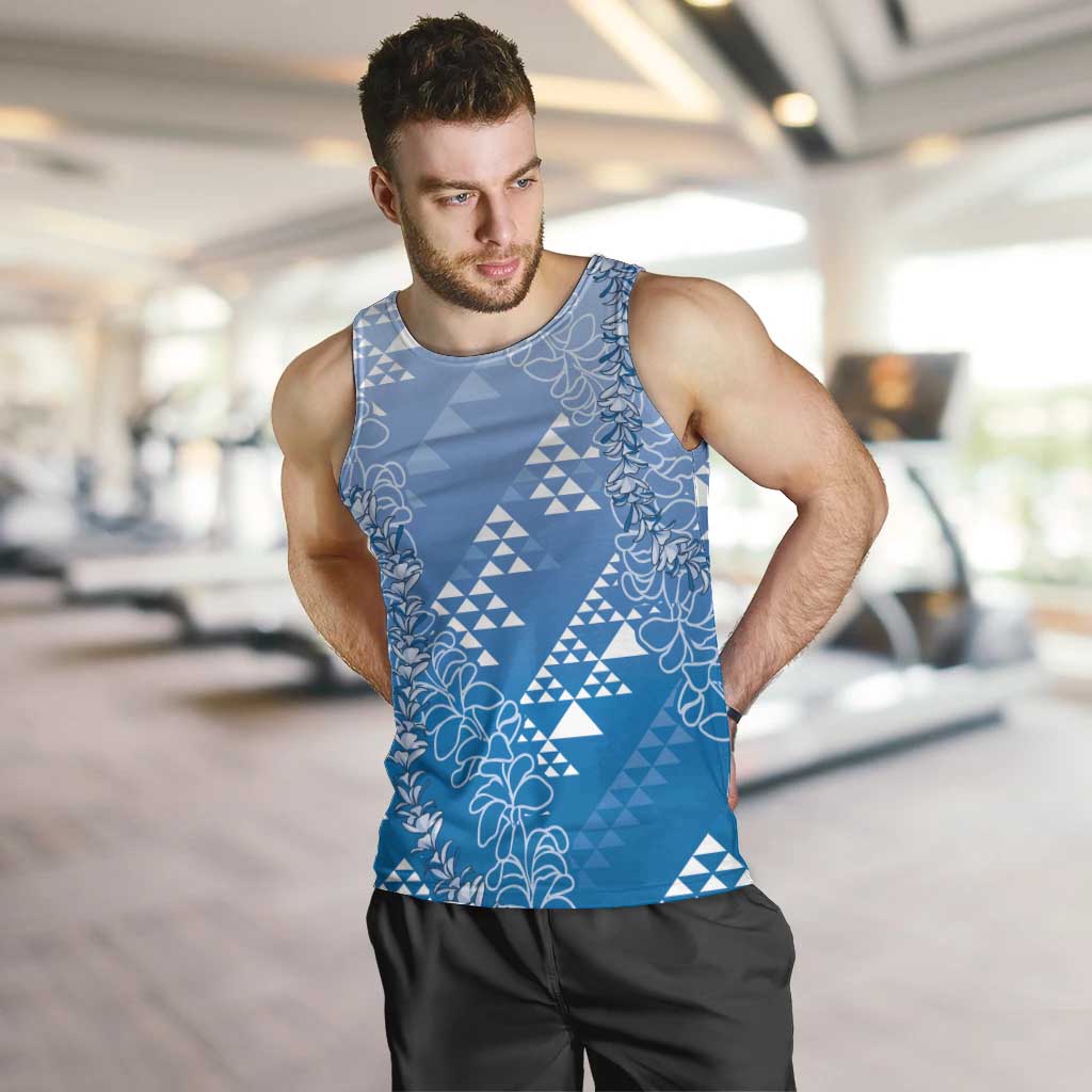 Hawaii Royal Blue Kapa Men Tank Top Vintage 'Ohe Kāpala Motifs Mix Plumeria Leis LT7 Royal Blue - Polynesian Pride