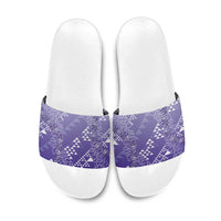 Hawaii Lavender Kapa Slide Sandals Vintage 'Ohe Kāpala Motifs Mix Plumeria Leis LT7 Lavender - Polynesian Pride