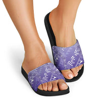 Hawaii Lavender Kapa Slide Sandals Vintage 'Ohe Kāpala Motifs Mix Plumeria Leis LT7 - Polynesian Pride