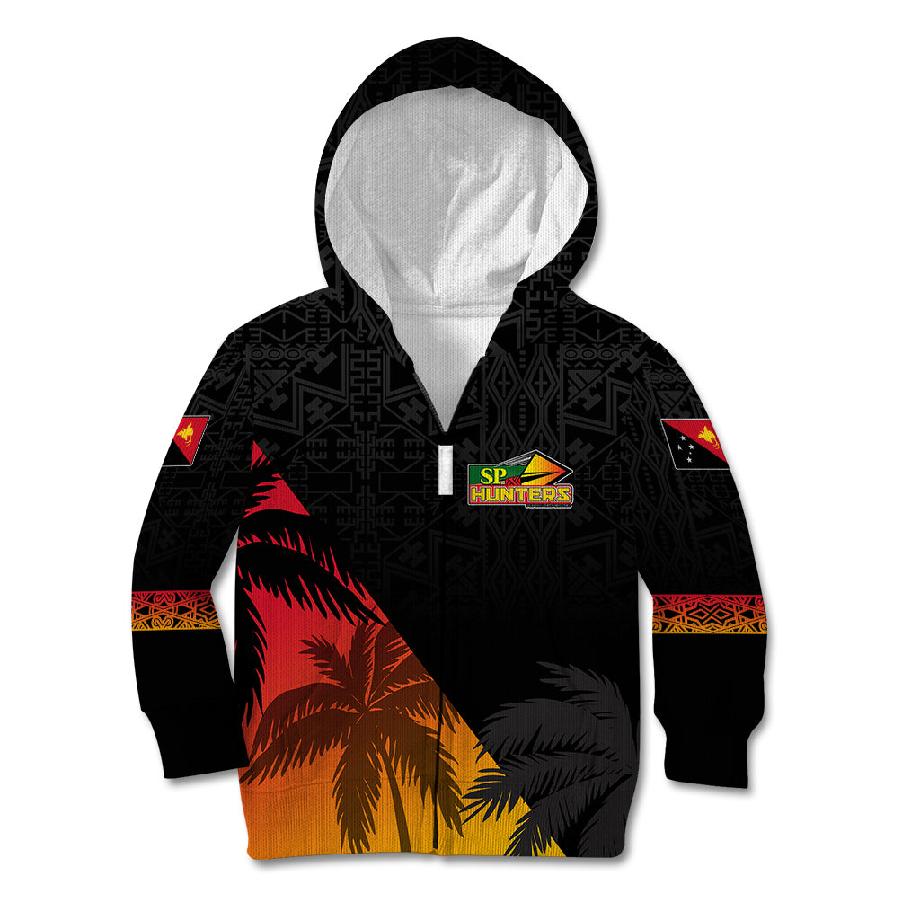 Personalised PNG Hunters Rugby Kid Hoodie Palm Trees Simple LT7 Zip Hoodie Black - Polynesian Pride