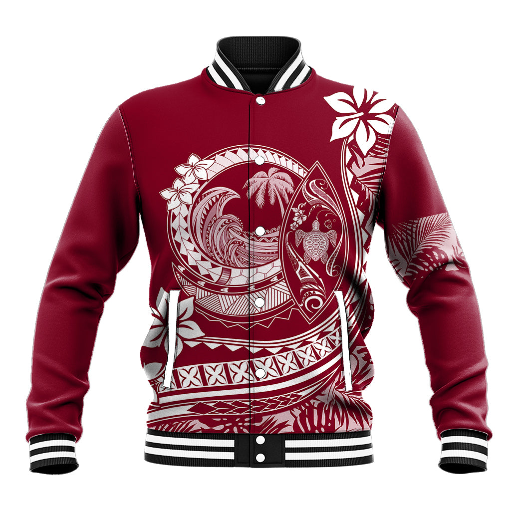 Polynesian Plumeria Baseball Jacket Ride The Waves - Burgundy LT7 Unisex Burgundy - Polynesian Pride