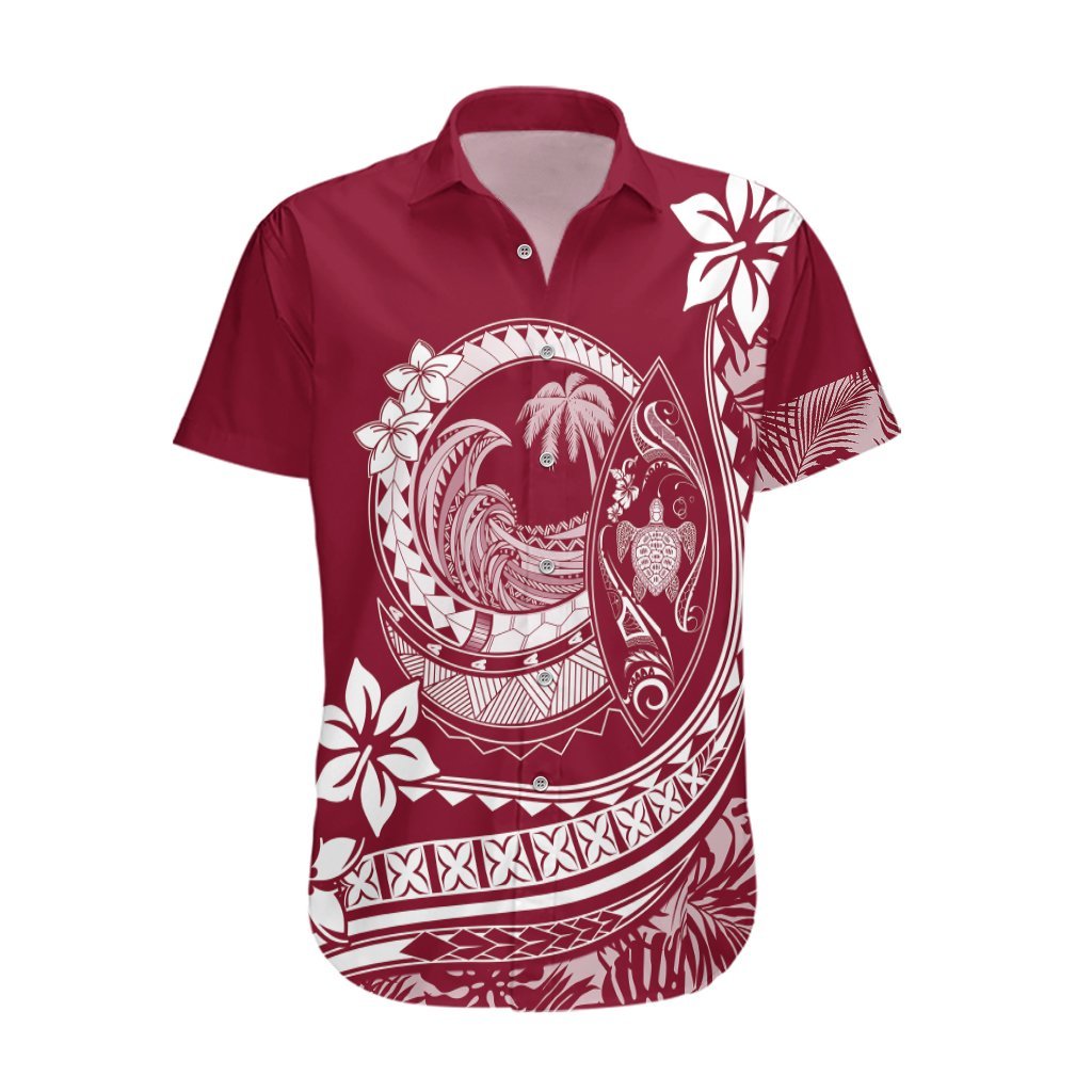 Polynesian Plumeria Hawaiian Shirt Ride The Waves - Burgundy LT7 Burgundy - Polynesian Pride