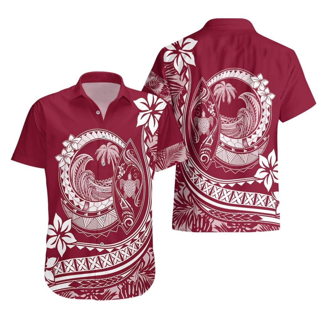 Polynesian Plumeria Hawaiian Shirt Ride The Waves - Burgundy LT7 - Polynesian Pride