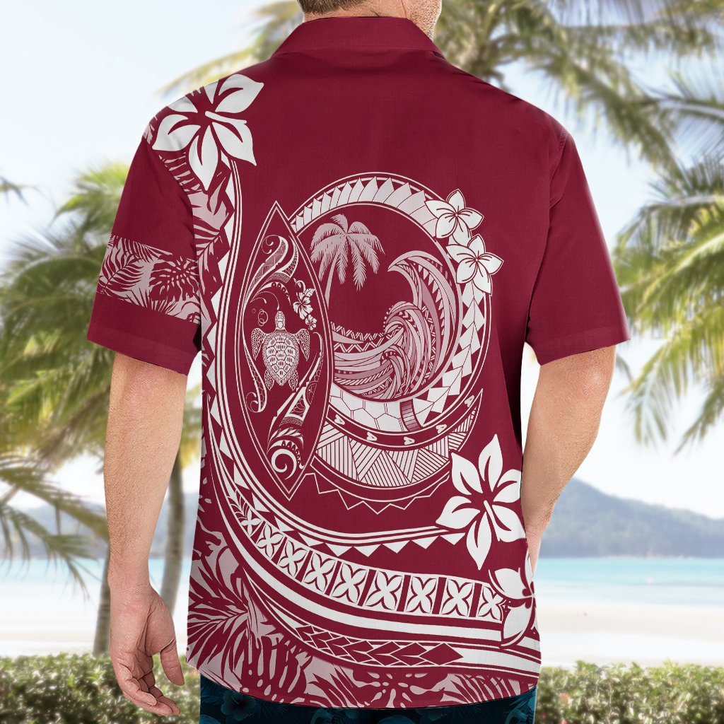 Polynesian Plumeria Hawaiian Shirt Ride The Waves - Burgundy LT7 - Polynesian Pride