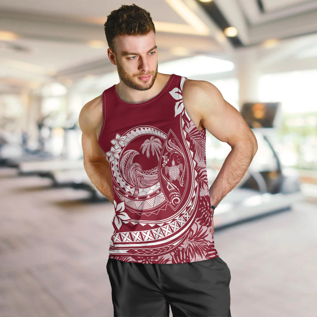 Polynesian Plumeria Men Tank Top Ride The Waves - Burgundy LT7 - Polynesian Pride