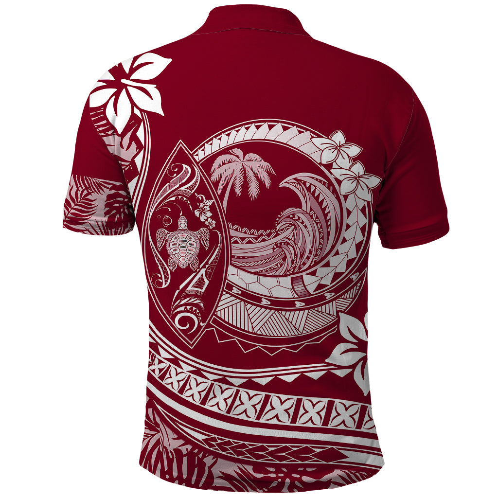 Polynesian Plumeria Polo Shirt Ride The Waves Burgundy LT7 - Polynesian Pride