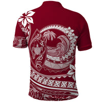 Polynesian Plumeria Polo Shirt Ride The Waves Burgundy LT7 - Polynesian Pride