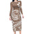 Polynesian Plumeria Long Sleeve Bodycon Dress Ride The Waves - Beige LT7 Long Dress Beige - Polynesian Pride