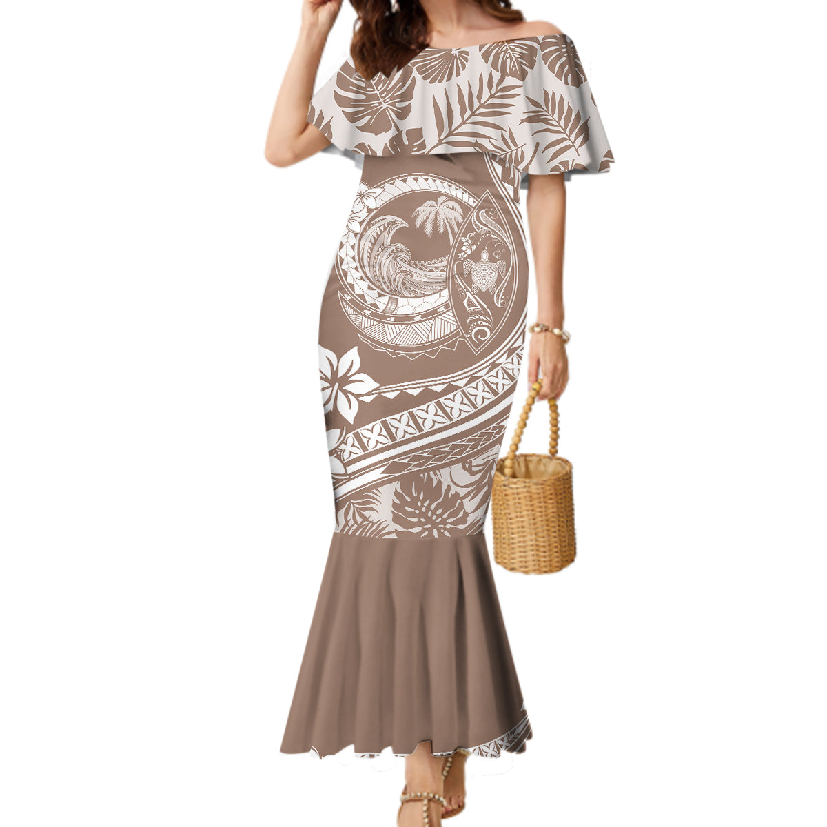 Polynesian Plumeria Mermaid Dress Ride The Waves - Beige LT7 Women Beige - Polynesian Pride