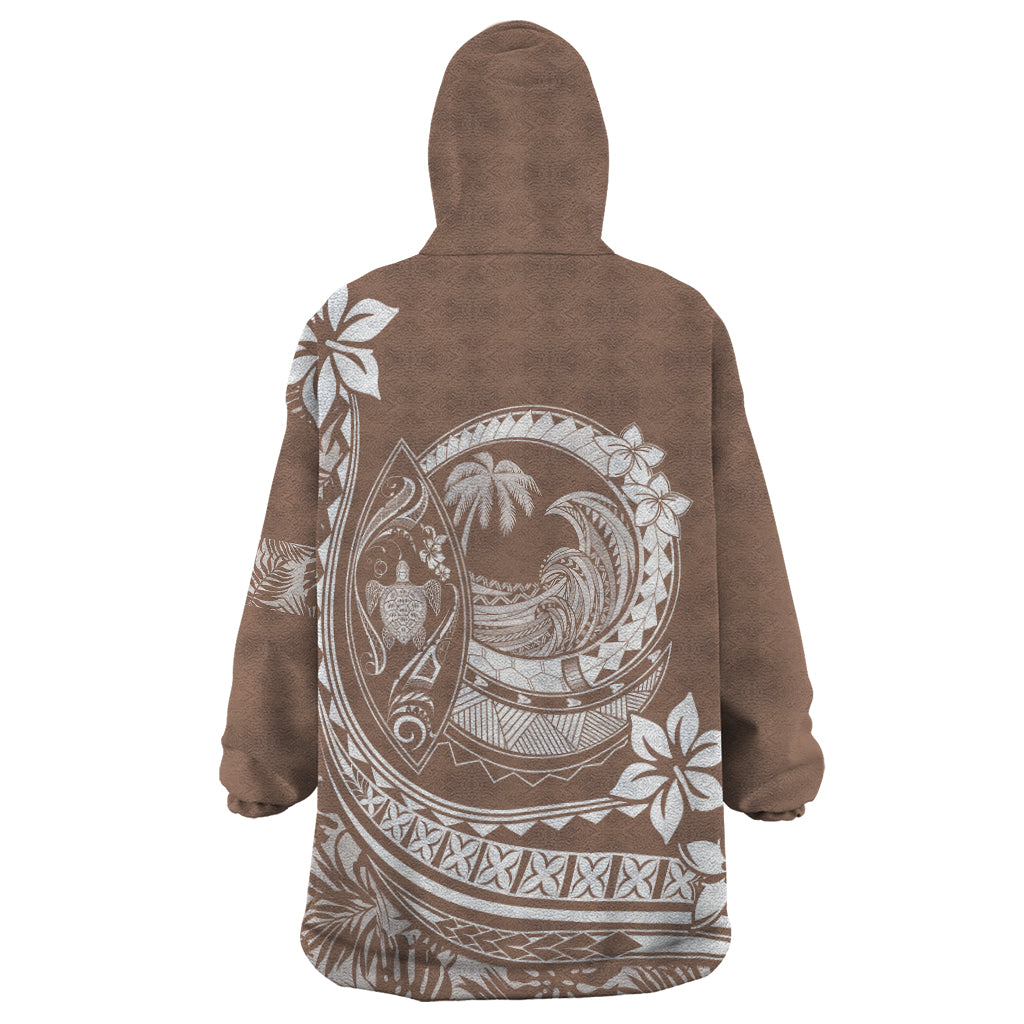 Polynesian Plumeria Wearable Blanket Hoodie Ride The Waves - Beige LT7 - Polynesian Pride