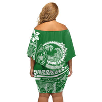 Polynesian Plumeria Off Shoulder Short Dress Ride The Waves - Green LT7 - Polynesian Pride