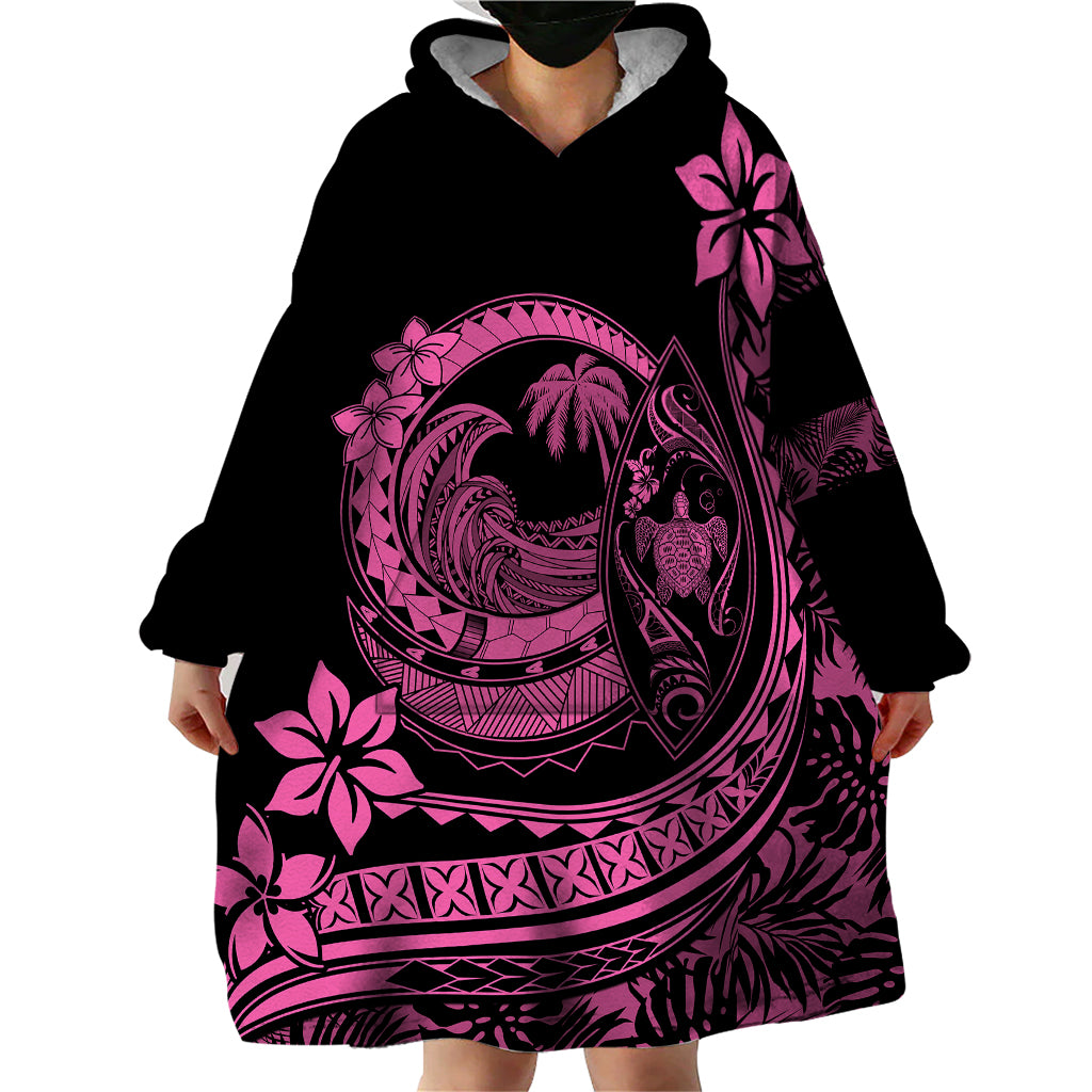Polynesian Plumeria Wearable Blanket Hoodie Ride The Waves - Pink LT7 - Polynesian Pride