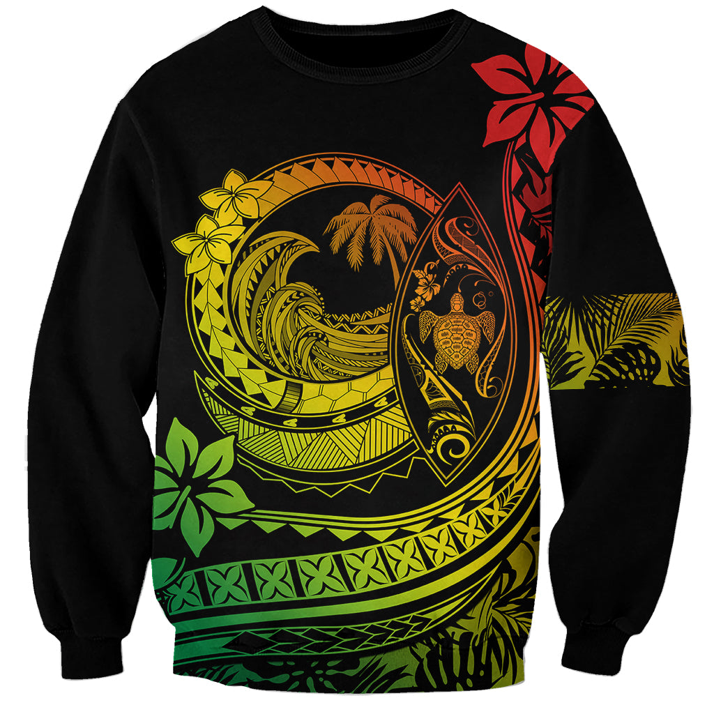 Polynesian Plumeria Sweatshirt Ride The Waves - Reggae LT7 Unisex Reggae - Polynesian Pride