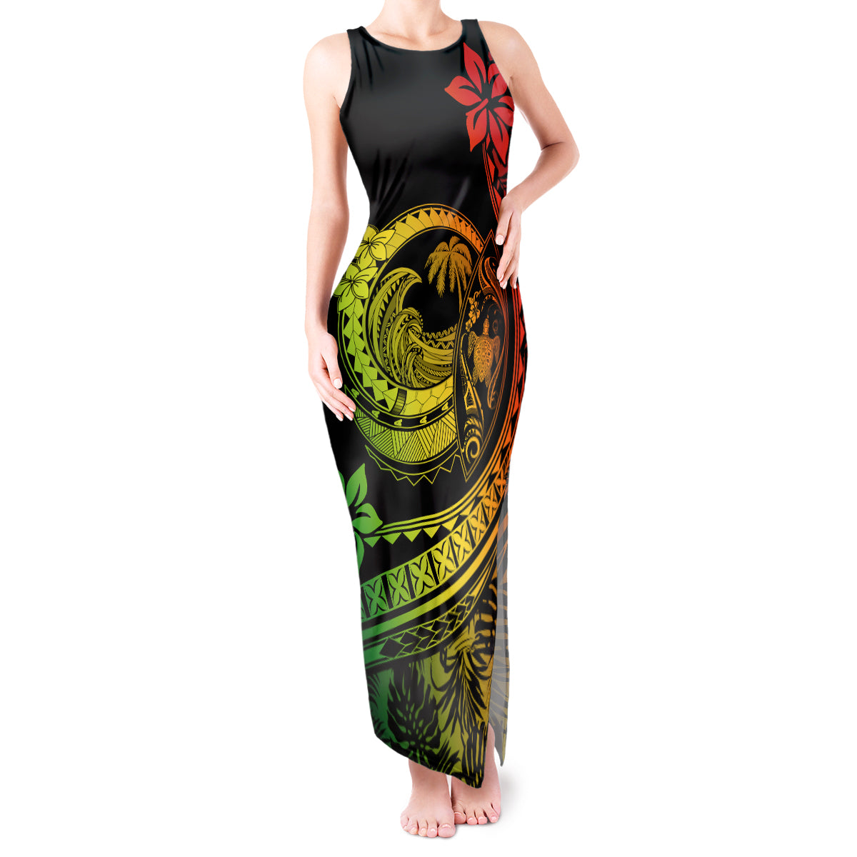 Polynesian Plumeria Tank Maxi Dress Ride The Waves - Reggae LT7 Women Reggae - Polynesian Pride