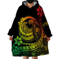 Polynesian Plumeria Wearable Blanket Hoodie Ride The Waves - Reggae LT7 - Polynesian Pride
