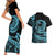 Polynesian Plumeria Couples Matching Short Sleeve Bodycon Dress and Hawaiian Shirt Ride The Waves - Turquoise LT7 - Polynesian Pride