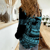 Polynesian Plumeria Women Casual Shirt Ride The Waves - Turquoise LT7 - Polynesian Pride