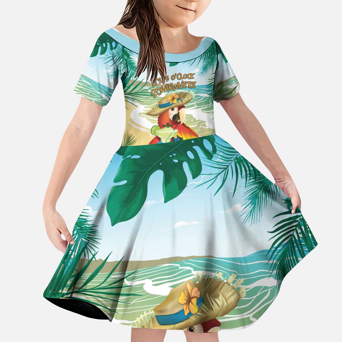 Aloha Hawaii It's 5 o'clock Somewhere Kid Short Sleeve Dress LT7 KID Blue - Polynesian Pride