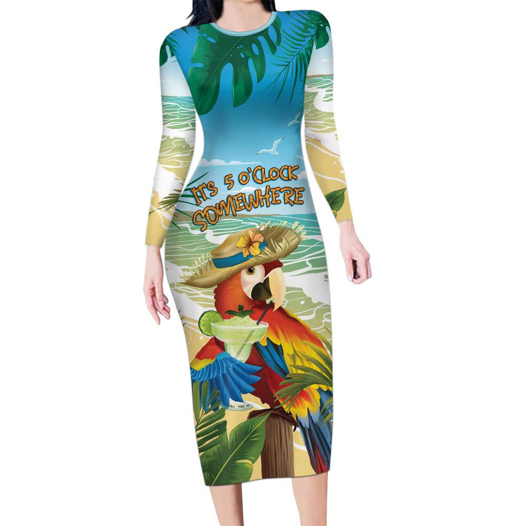 Aloha Hawaii It's 5 o'clock Somewhere Long Sleeve Bodycon Dress LT7 Long Dress Blue - Polynesian Pride