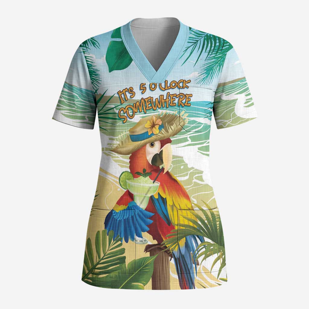 Aloha Hawaii It's 5 o'clock Somewhere Scrub Top LT7 Adult Blue - Polynesian Pride